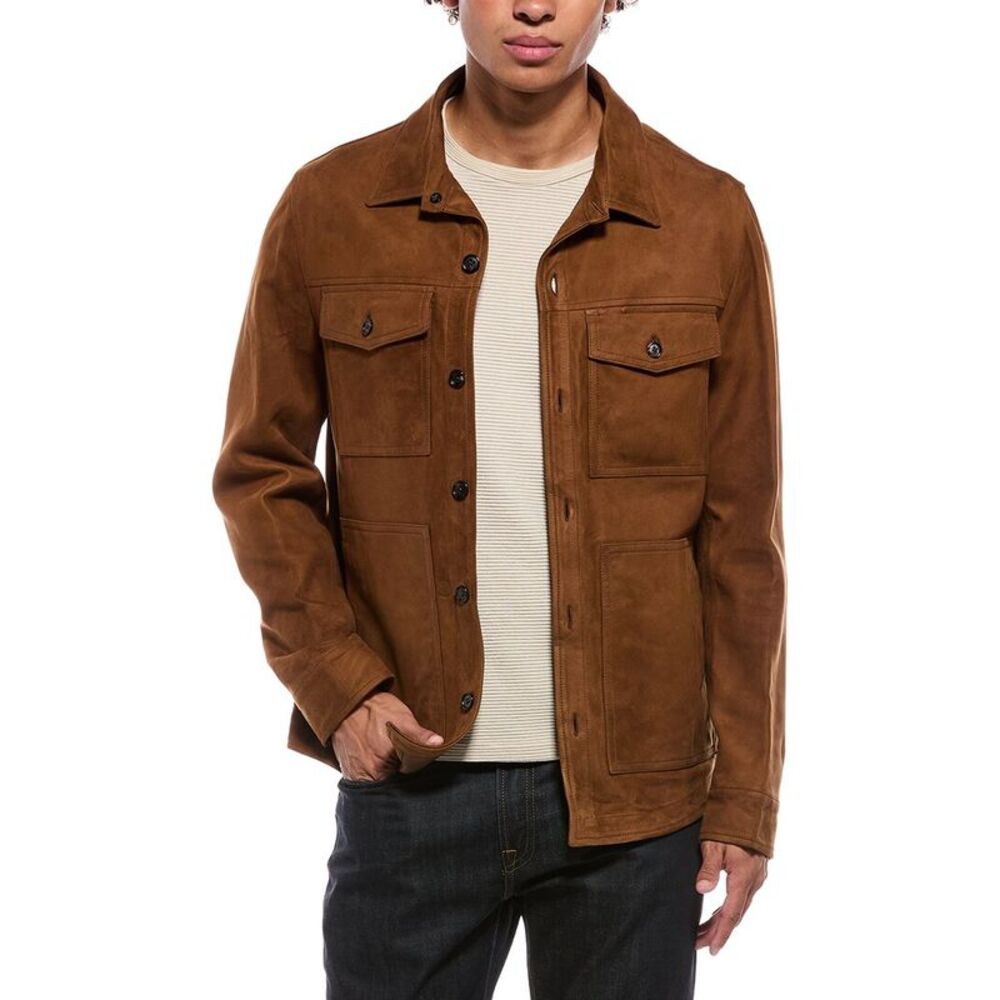 Isaia Mens Suede Overshirt, Brown